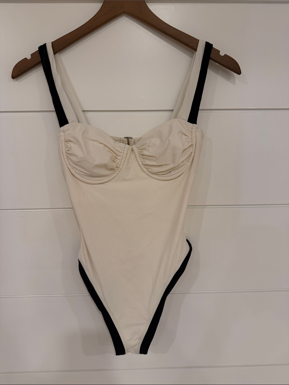 Lulu's Cream and Black Contrast One-Piece Swim Bodysuit